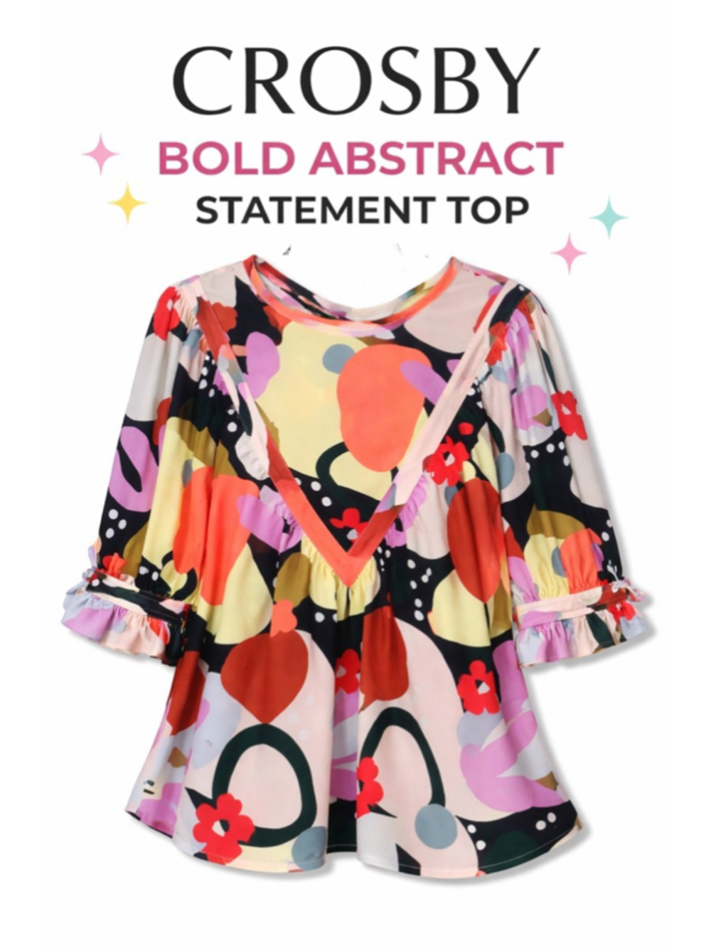Crosby by Mollie Burch Abstract Print Blouse Colorful Boho Top Size M